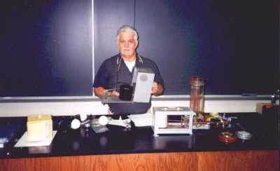 Picture of me showing weather instruments to my Meteorology class and Northampton Community College, Bethlehem, Pa. USA.